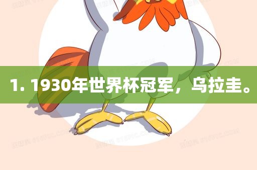 1. 1930年世界杯冠军，乌拉圭。