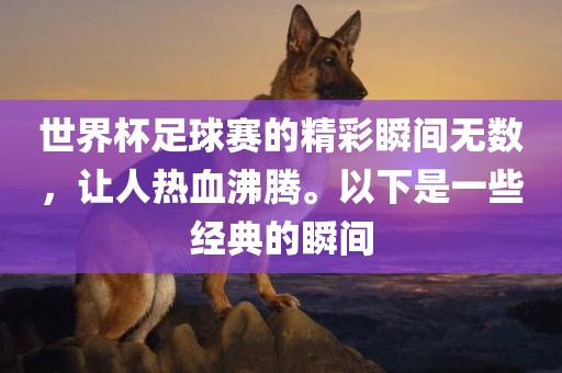 世界杯足球赛的精彩瞬间无漯河市盈旭机械设备有限公司数，让人热血沸腾。以下是一些经典的瞬间