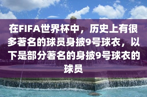 在FIFA世界杯中，历史上有很多著名的球员身披9号球衣，以下是部分著名的身披9号球衣的球员漯河市盈旭机械设备有限公司