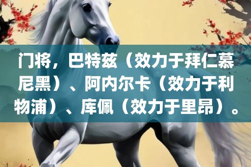 门将，巴特兹（效力于拜仁慕尼黑）、阿内尔卡（效力于利物浦）、库佩（效力于里昂）。