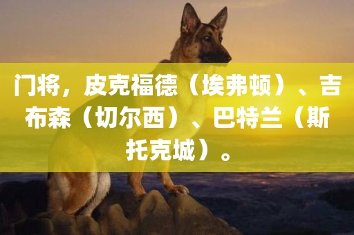 门将，皮克福德（埃弗顿）、吉布森（切尔西）、巴特兰（斯托克城）。